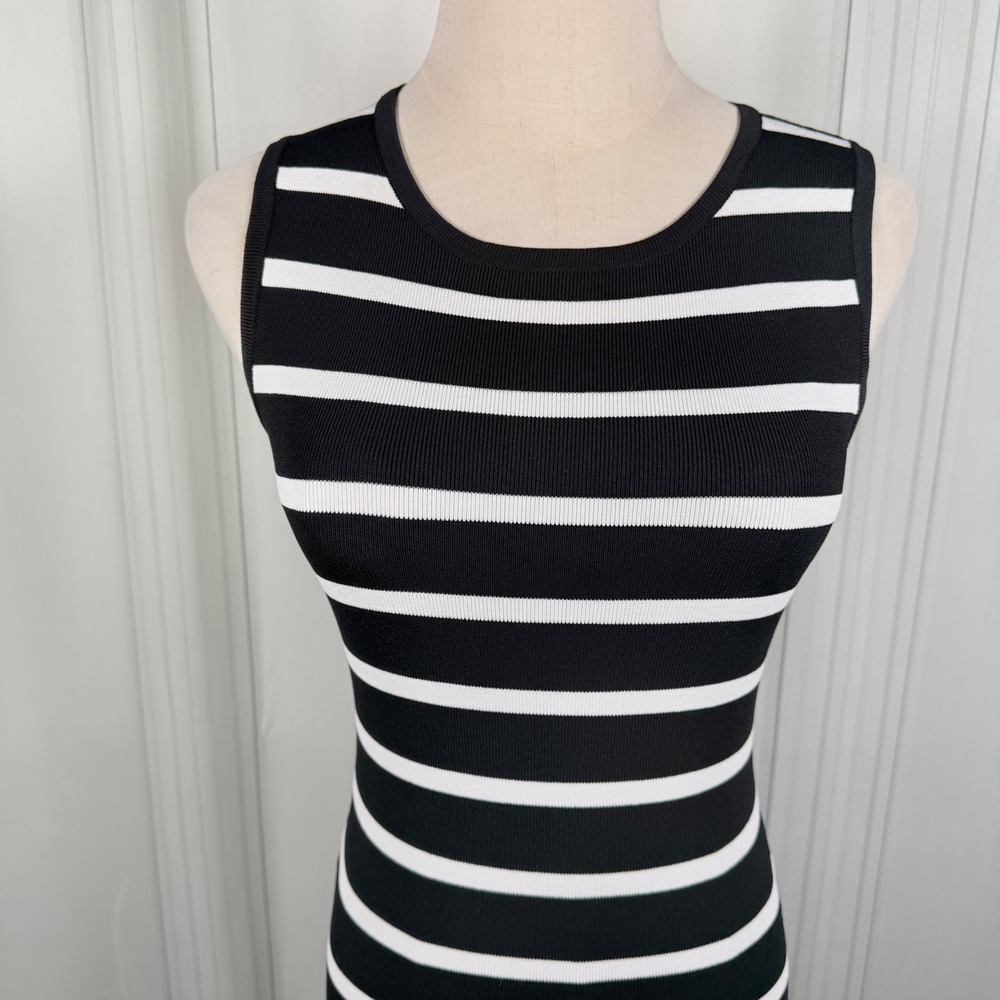 John + Jenn Striped Knit Bodycon Midi Dress Black White Size Small - Picture 3 of 13